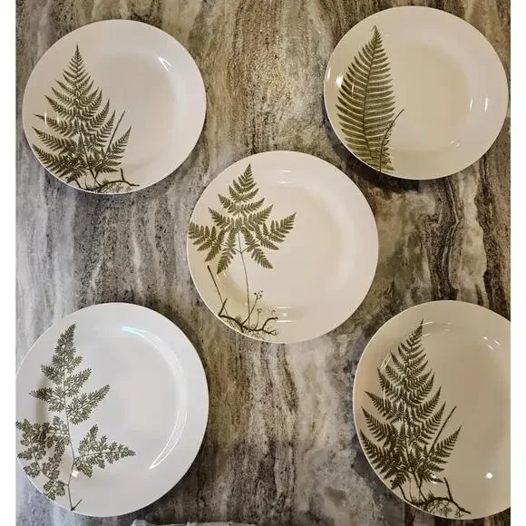Unique Botanical Fern Dinner Plates by Mary Carol (2007) - Set of 5 - 10.5